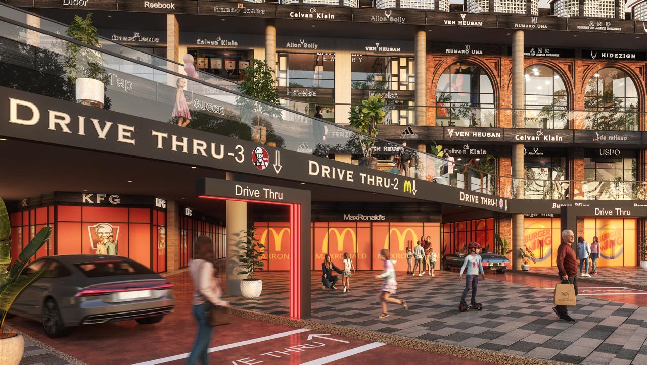 Modern drive-thru retail spaces at The Silicon Courtyard, SAS Nagar Mohali.